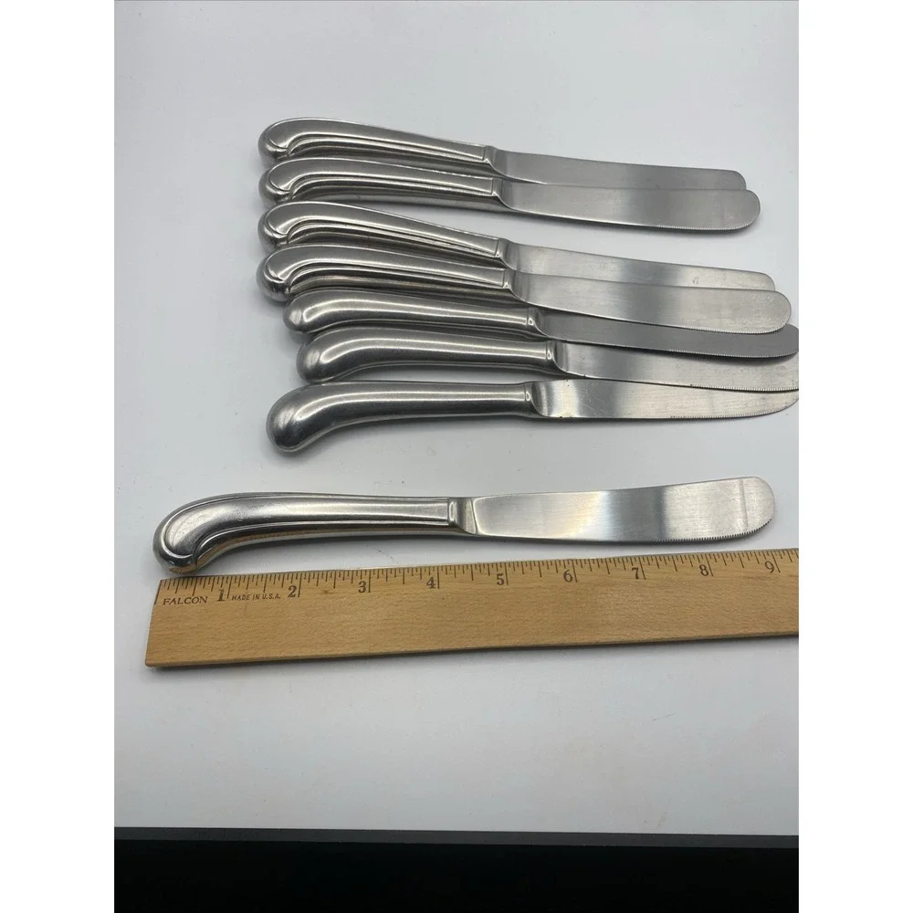 Vintage Unbranded Stainless Set of 8 Pistol Grip Butter Knives 2‎ Patterns